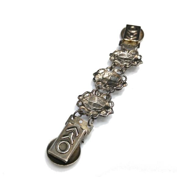 Vintage Sweater Clip, Large Oval Faux Pearls, Silver Tone, 1950s, 5 Inches - Picture 3 of 10